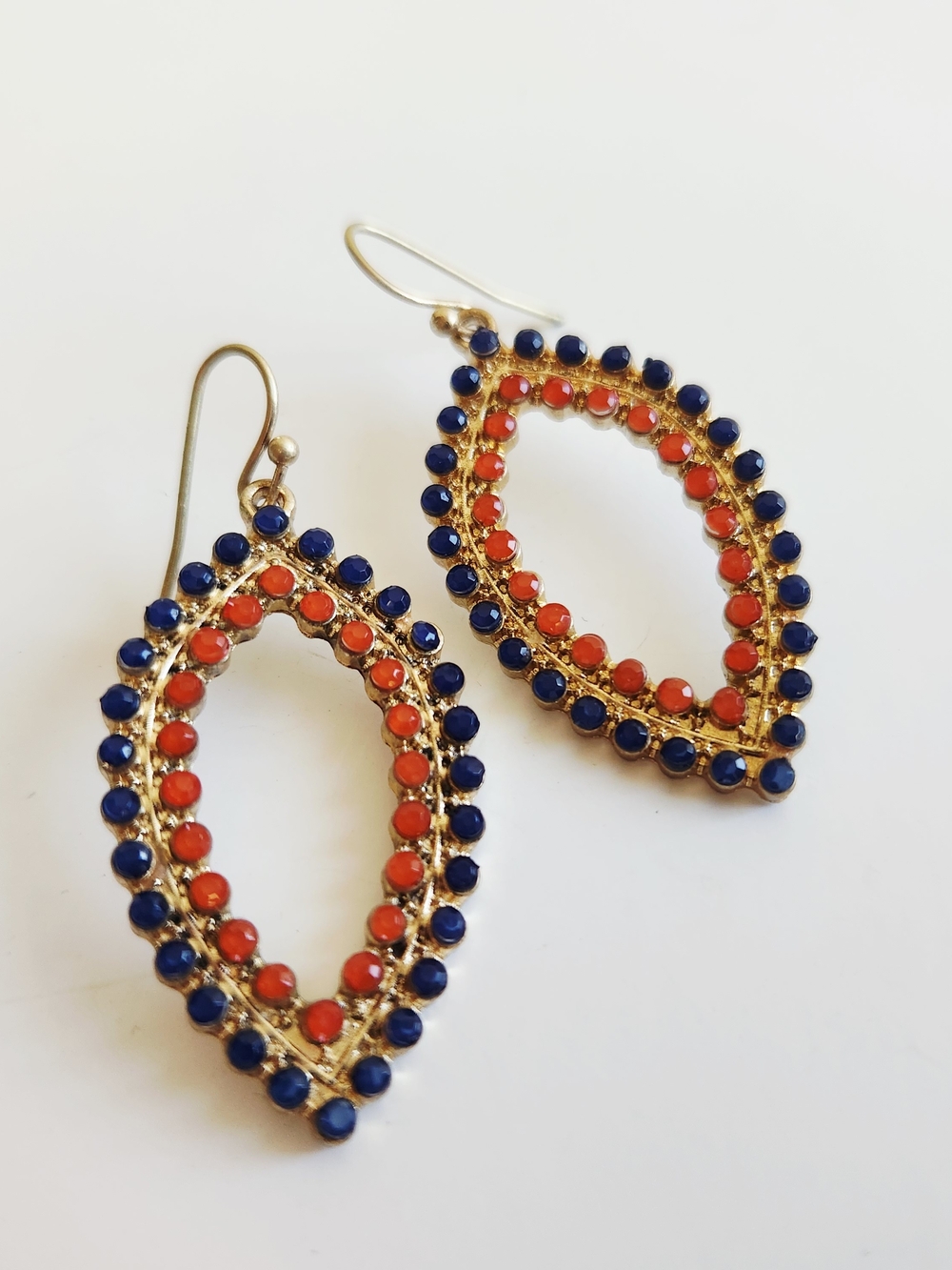 Gold-Tone Drop Earrings with Red and Navy Stones